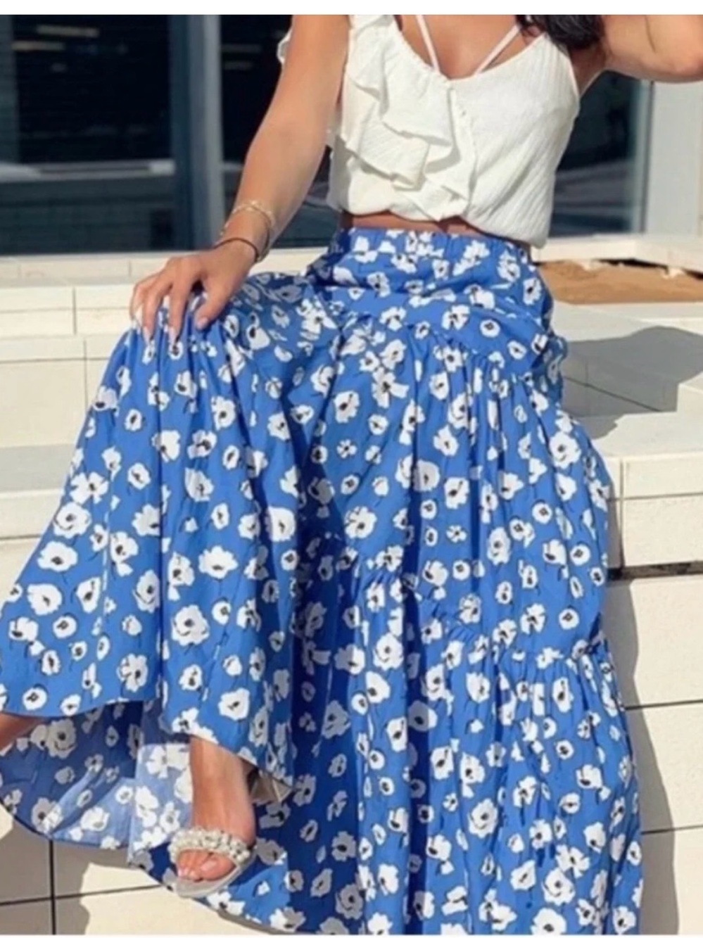 Zara Blue Floral Maxi Skirt